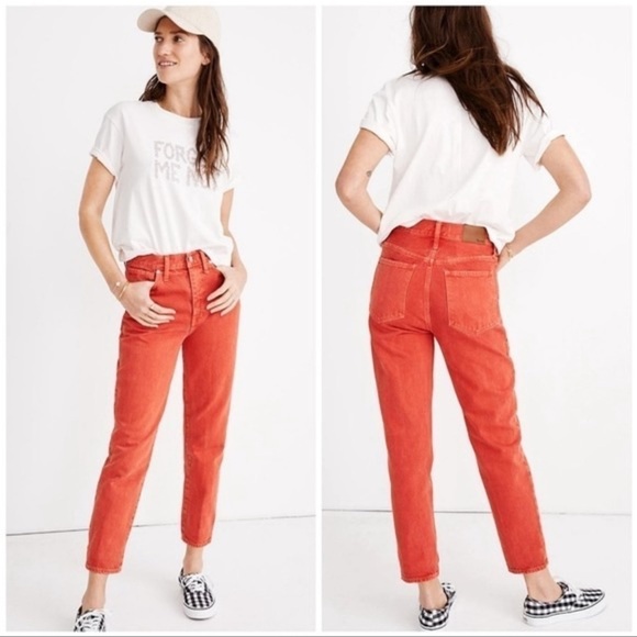 Madewell Women’s Mom Jeans Garment Dyed Edition Red Salmon Ankle 25 - Picture 1 of 8